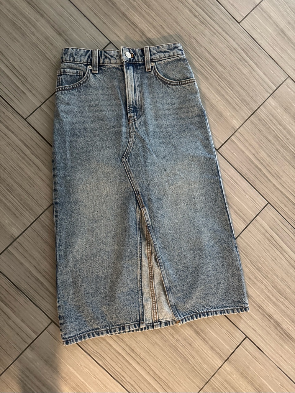 Mango Light Blue Denim Midi Skirt with Front Slit